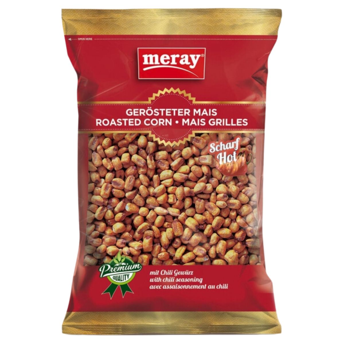 Meray - Roasted Corn Scharf Hot - 150g roasted peanuts and pistachios. Meray - Roasted Corn Scharf Hot - 150g roasted peanuts and pistachios.