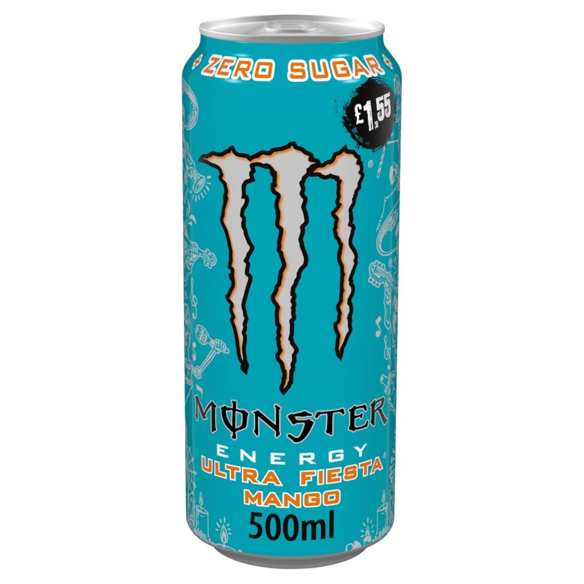 A can of Monster - Ultra Fiesta Mango - 500ml energy drink on a white background.