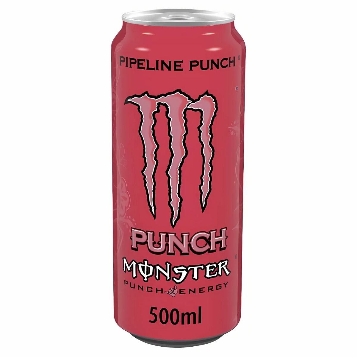 A 500ml can of Monster Energy Drink, named "Pipeline Punch," featuring a bold red label. A 500ml can of Monster Energy Drink, named "Pipeline Punch," featuring a bold red label.