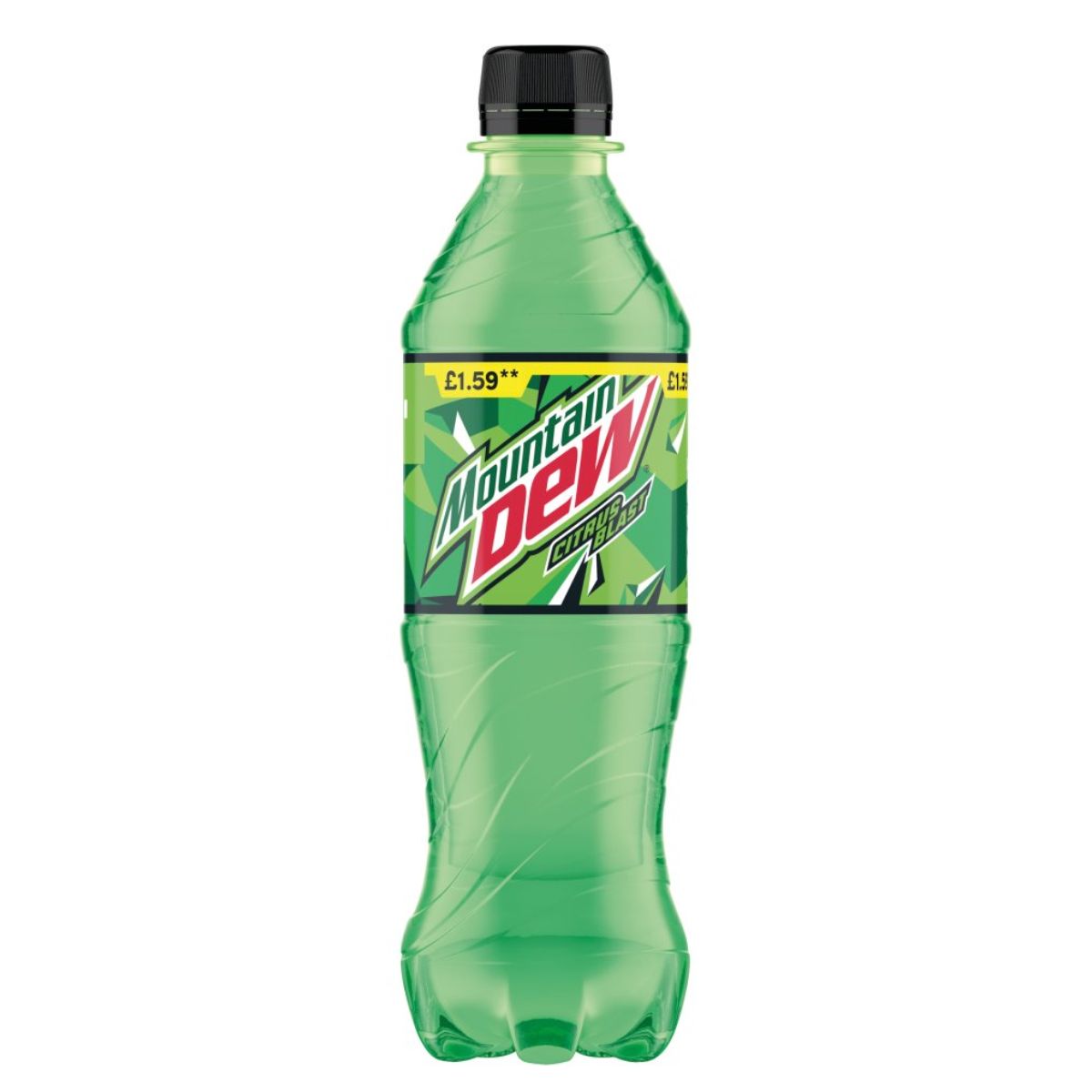A Mountain Dew - Citrus Blast Bottle - 500ml on a white background. A Mountain Dew - Citrus Blast Bottle - 500ml on a white background.