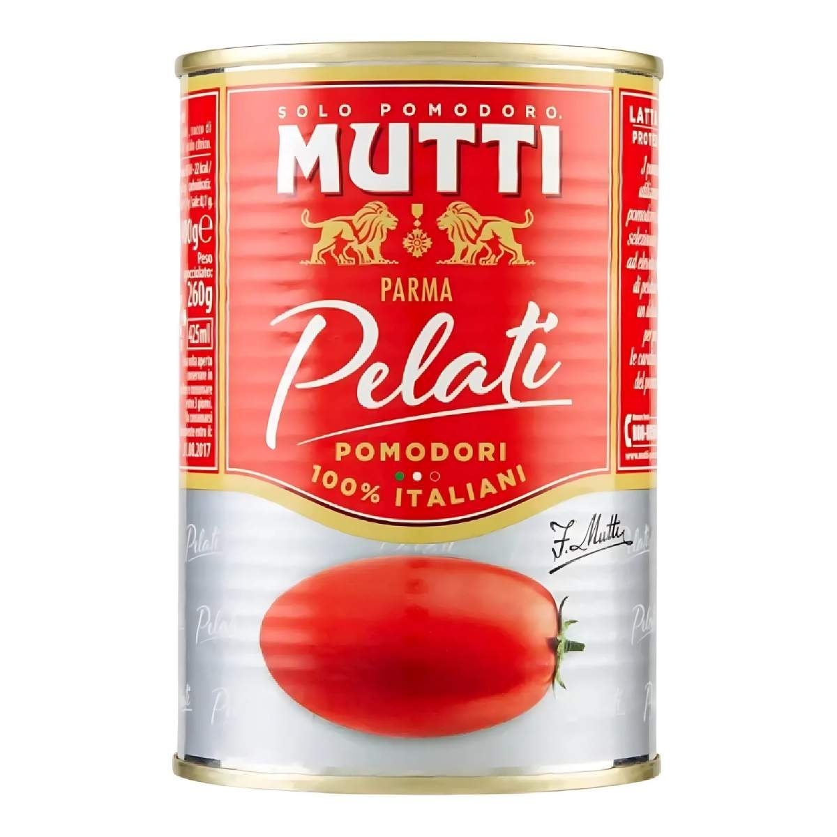 A 260g can of Mutti Peeled Tomatoes brings premium Italian flavor to your dishes with its signature red and gold label. A 260g can of Mutti Peeled Tomatoes brings premium Italian flavor to your dishes with its signature red and gold label.