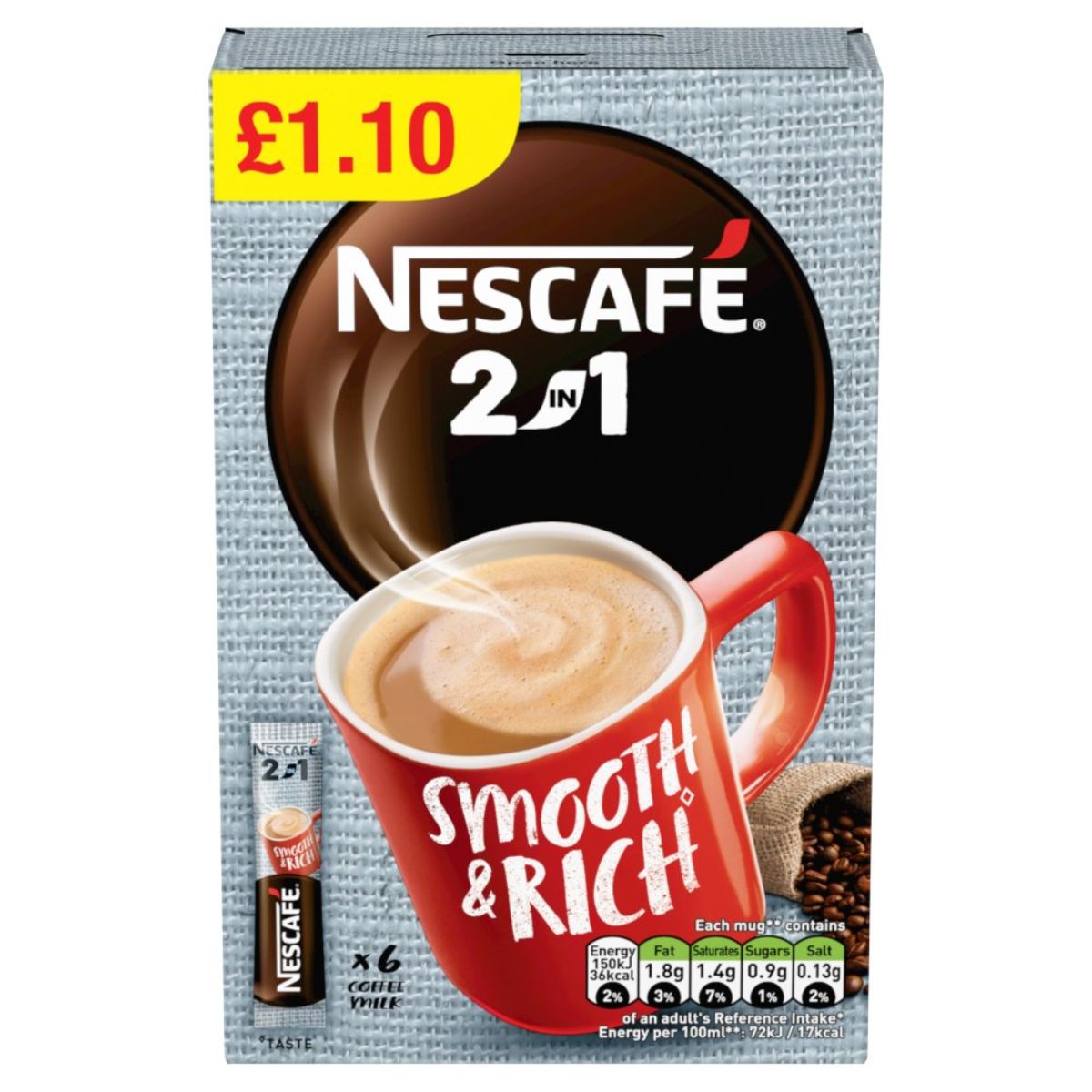 Nescafe - 2in1 Instant Coffee - 6x9g smooth & rich coffee.