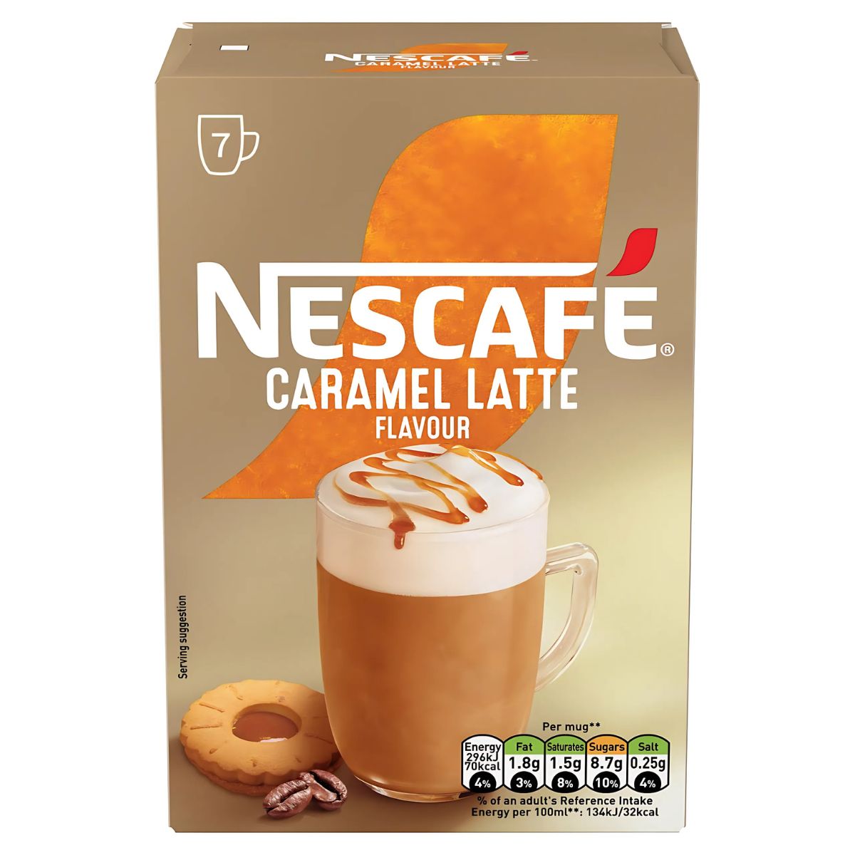 Enjoy Nescafe - Caramel Latte - 7x17g sachets, each with a whipped topping—an irresistible low calorie caramel latte instant coffee treat you can enjoy anytime. Enjoy Nescafe - Caramel Latte - 7x17g sachets, each with a whipped topping—an irresistible low calorie caramel latte instant coffee treat you can enjoy anytime.