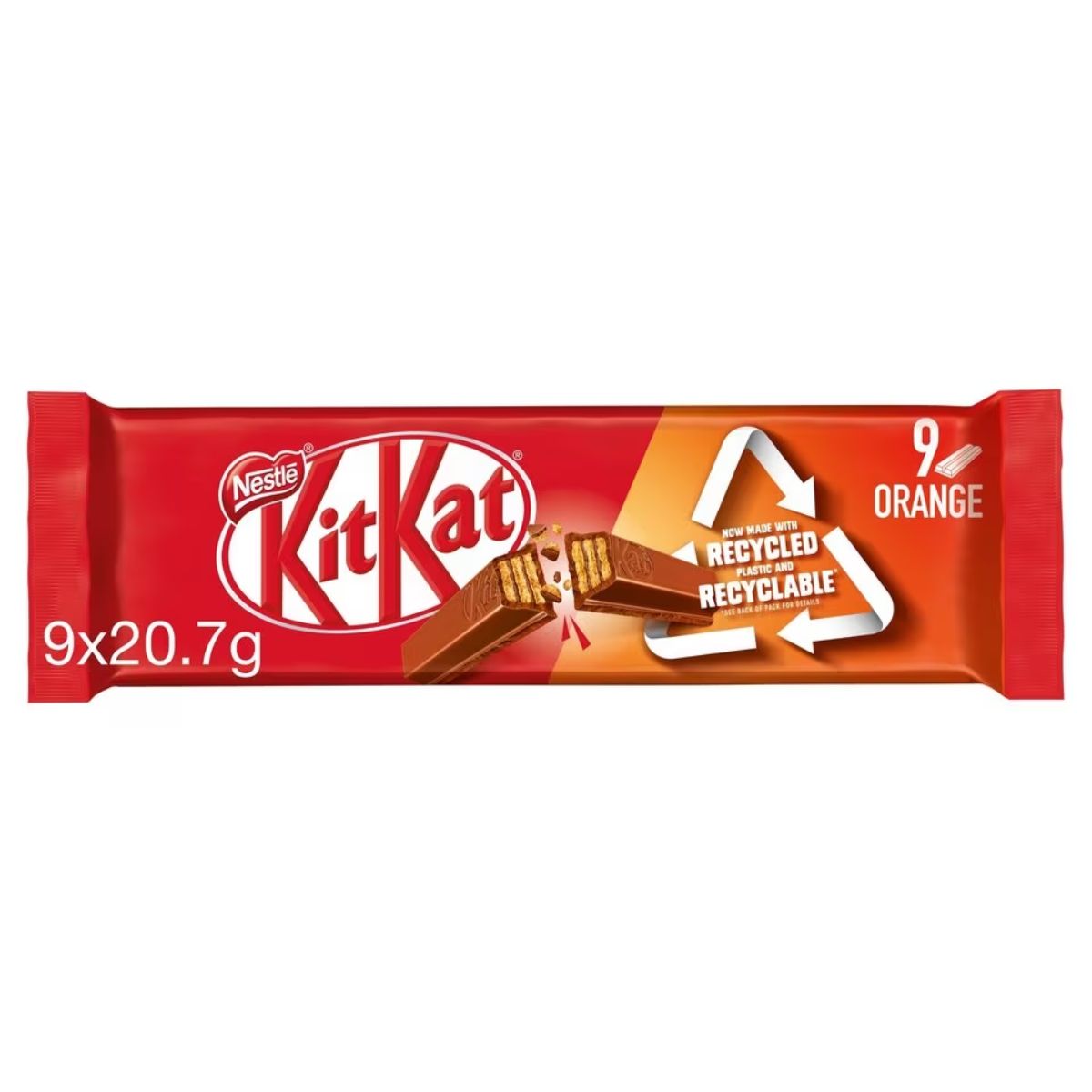 Nestle - Kit-Kat 2 Fingers Orange Chocolate - 9 Pack with orange wrapper.