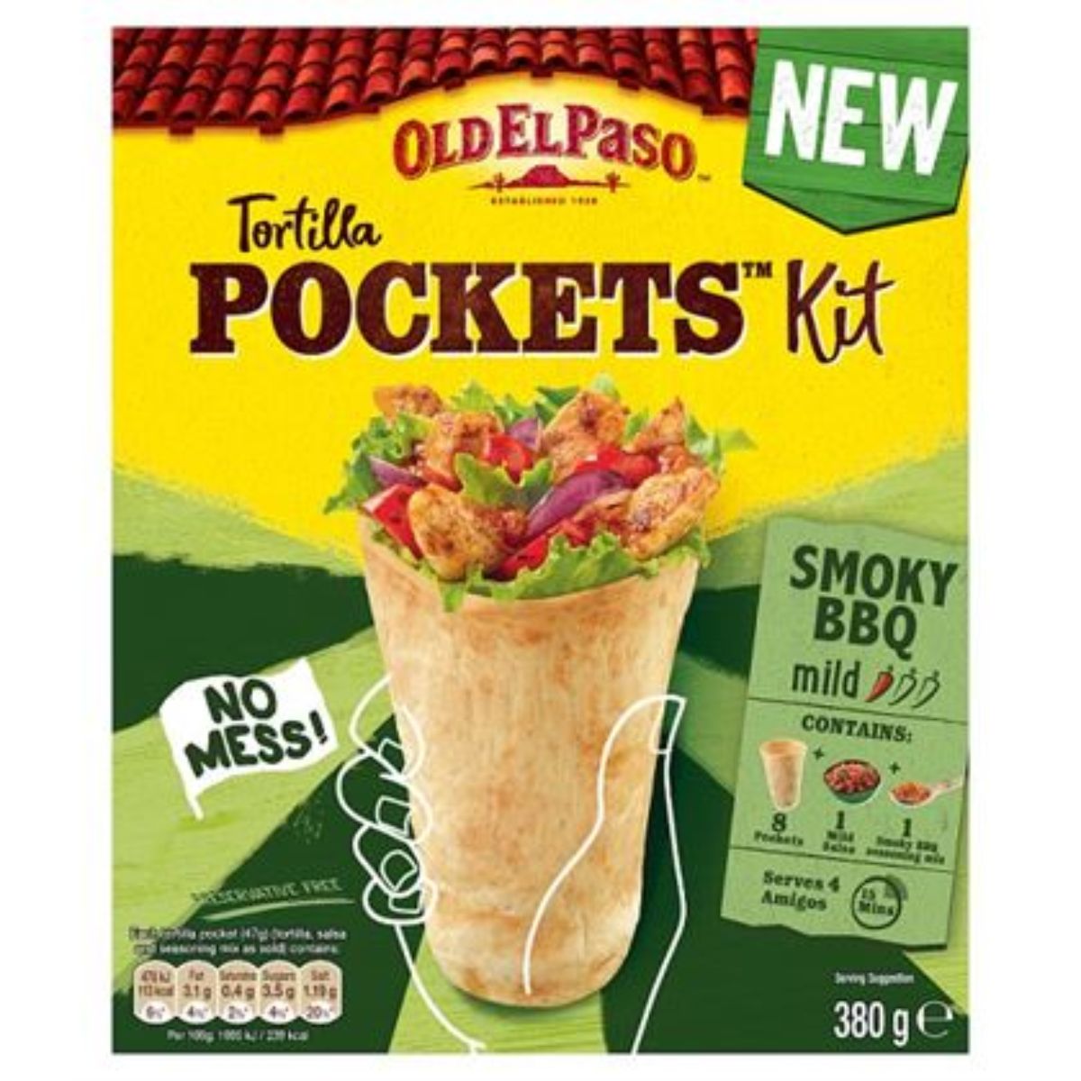 A package of Old El Paso - Tortilla Pocket - 380g with a bbq smoky flavor. A package of Old El Paso - Tortilla Pocket - 380g with a bbq smoky flavor.