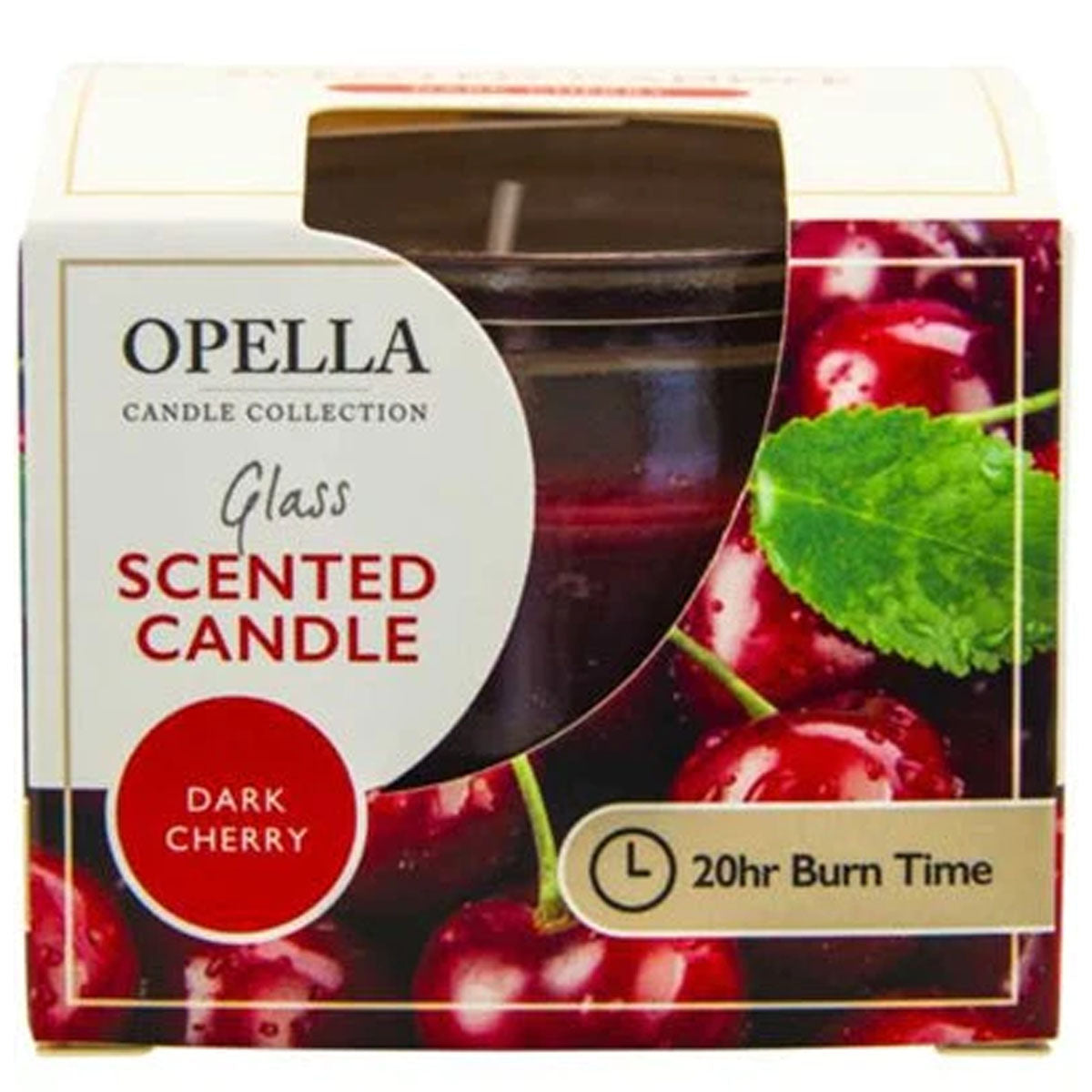 Opella glass scented candle dark cherry fragrance burn time.
