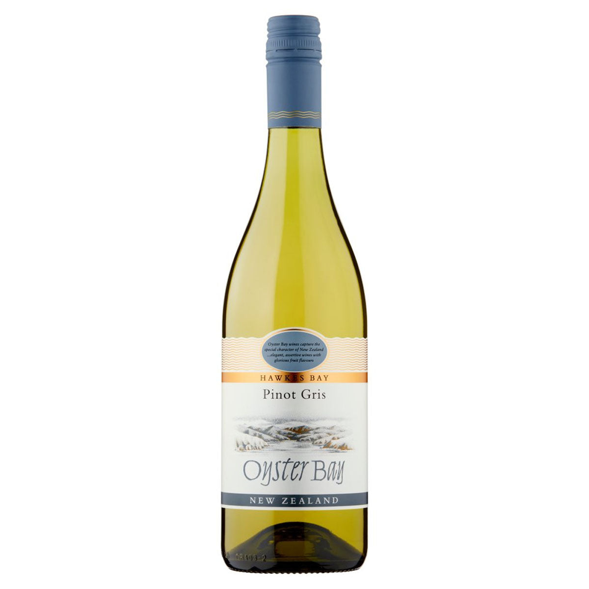 A bottle of Oyster Bay - Hawkes Bay Pinot Gris (12.5% ABV) - 750ml on a white background. A bottle of Oyster Bay - Hawkes Bay Pinot Gris (12.5% ABV) - 750ml on a white background.