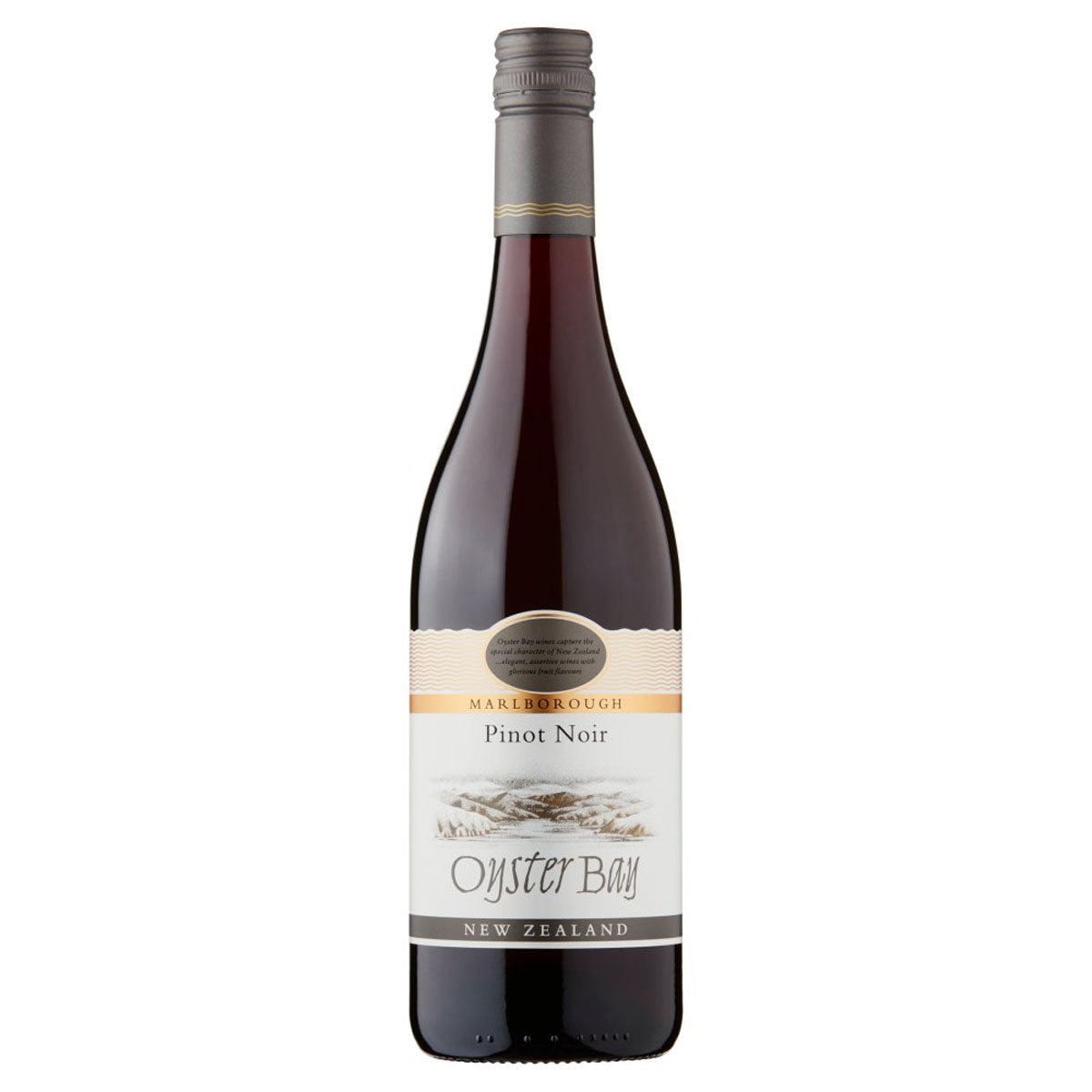 An Oyster Bay - Pinot Noir (13.5% ABV) - 750ml on a white background.