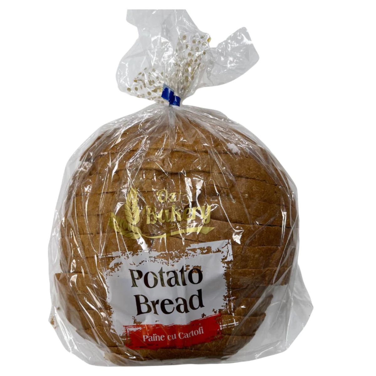 A bag of Oz Bakery - Potato Bread - 550g on a white background.