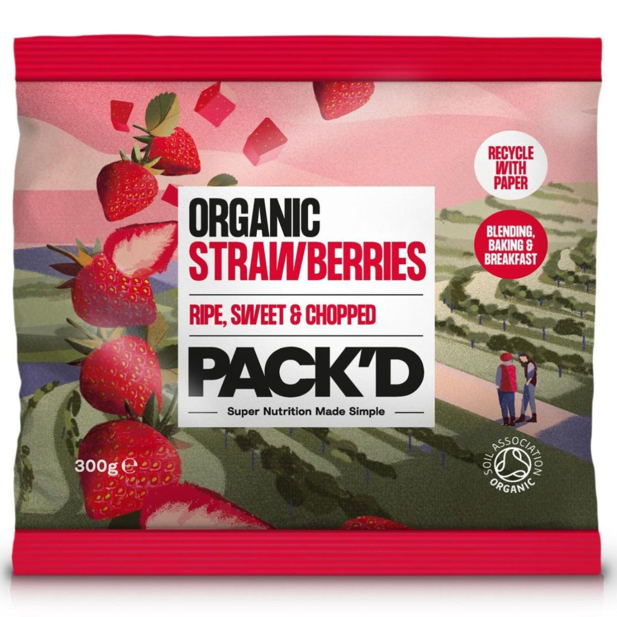 A Packd - Organic & Ripe Diced Strawberries - 300g pouch. A Packd - Organic & Ripe Diced Strawberries - 300g pouch.