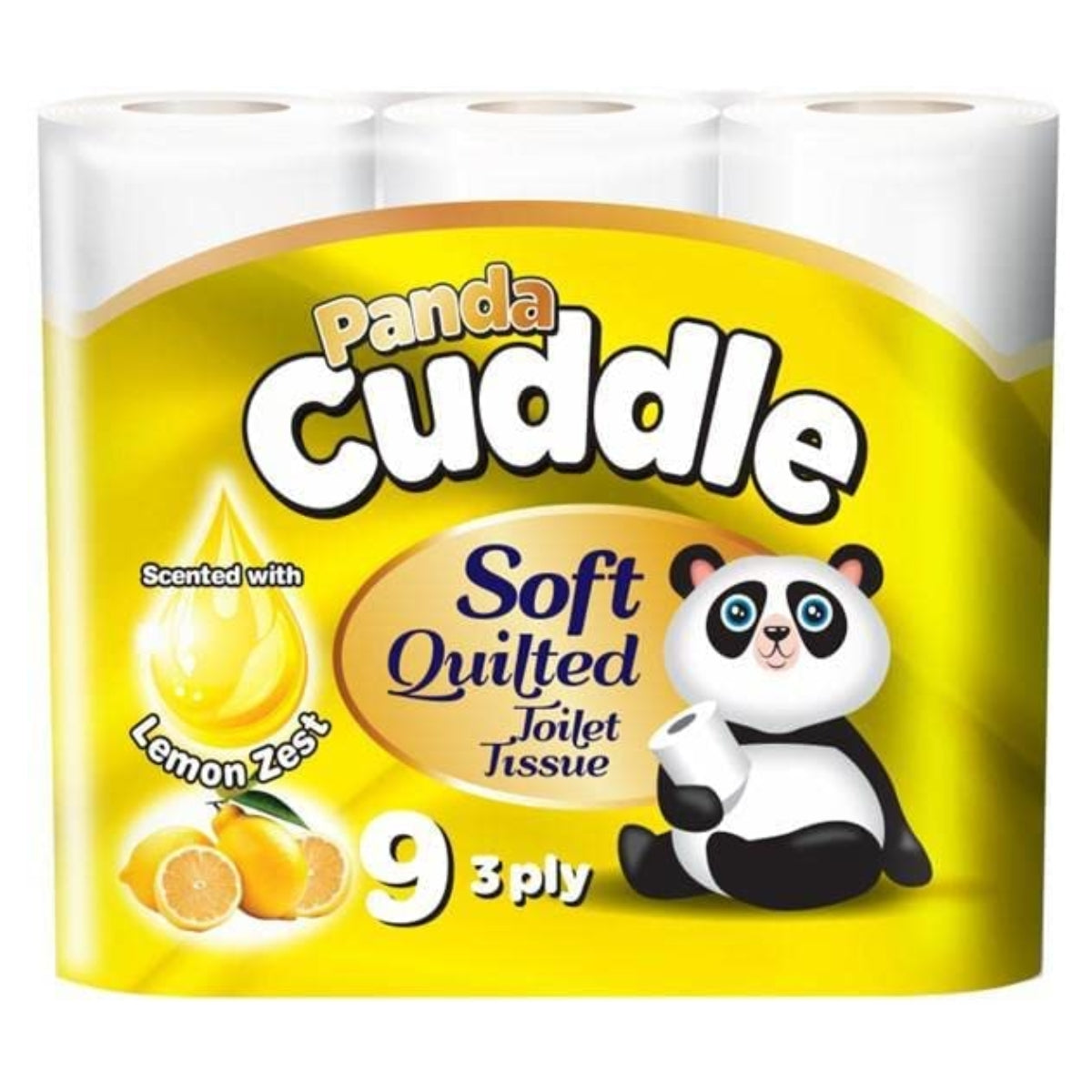 Panda Cuddle Lemon Zest Soft Quilted Toilet Rolls - 9 Pack