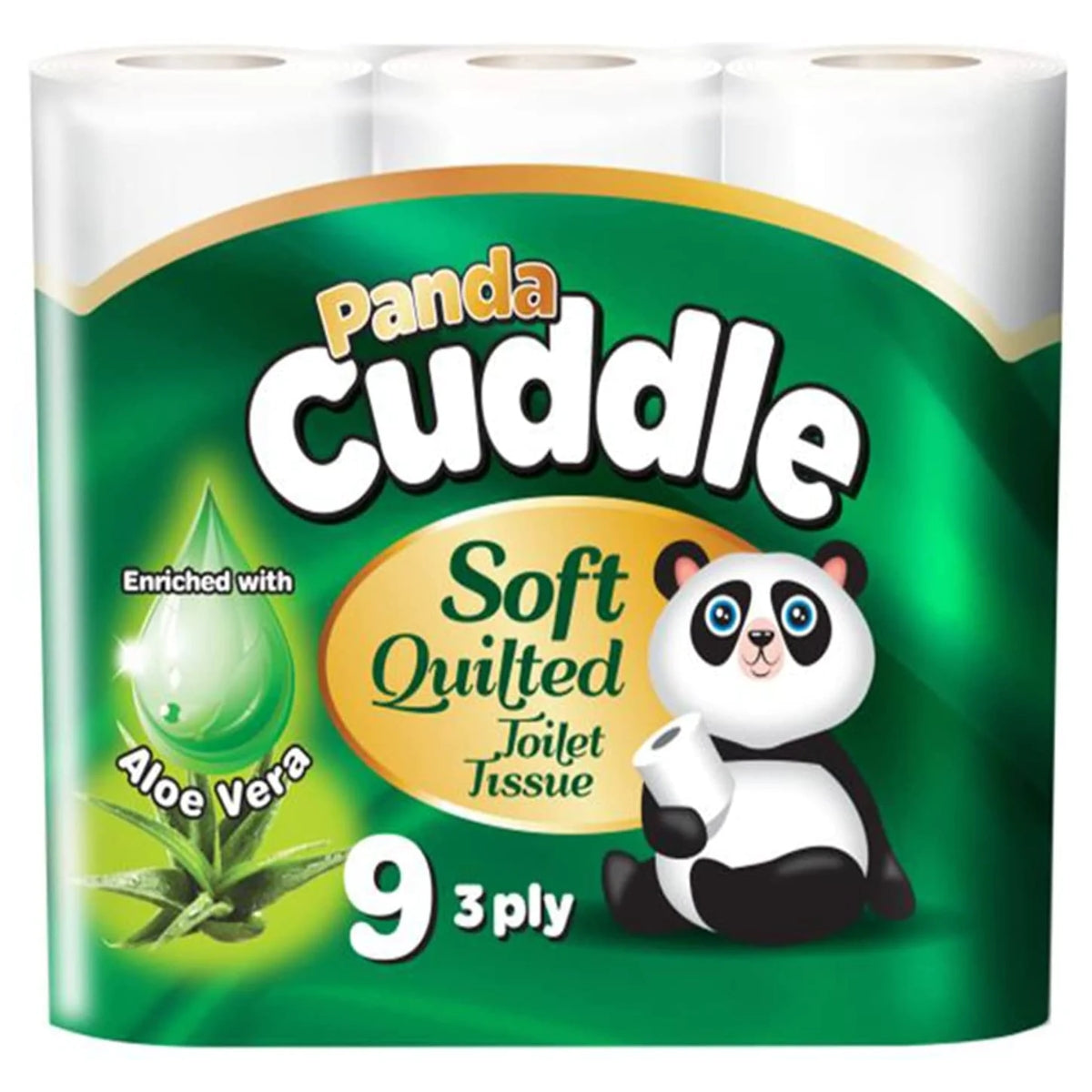 A group of Panda - Cuddle Aloe Vera Soft Quilted Toilet Rolls - 9 Pack.