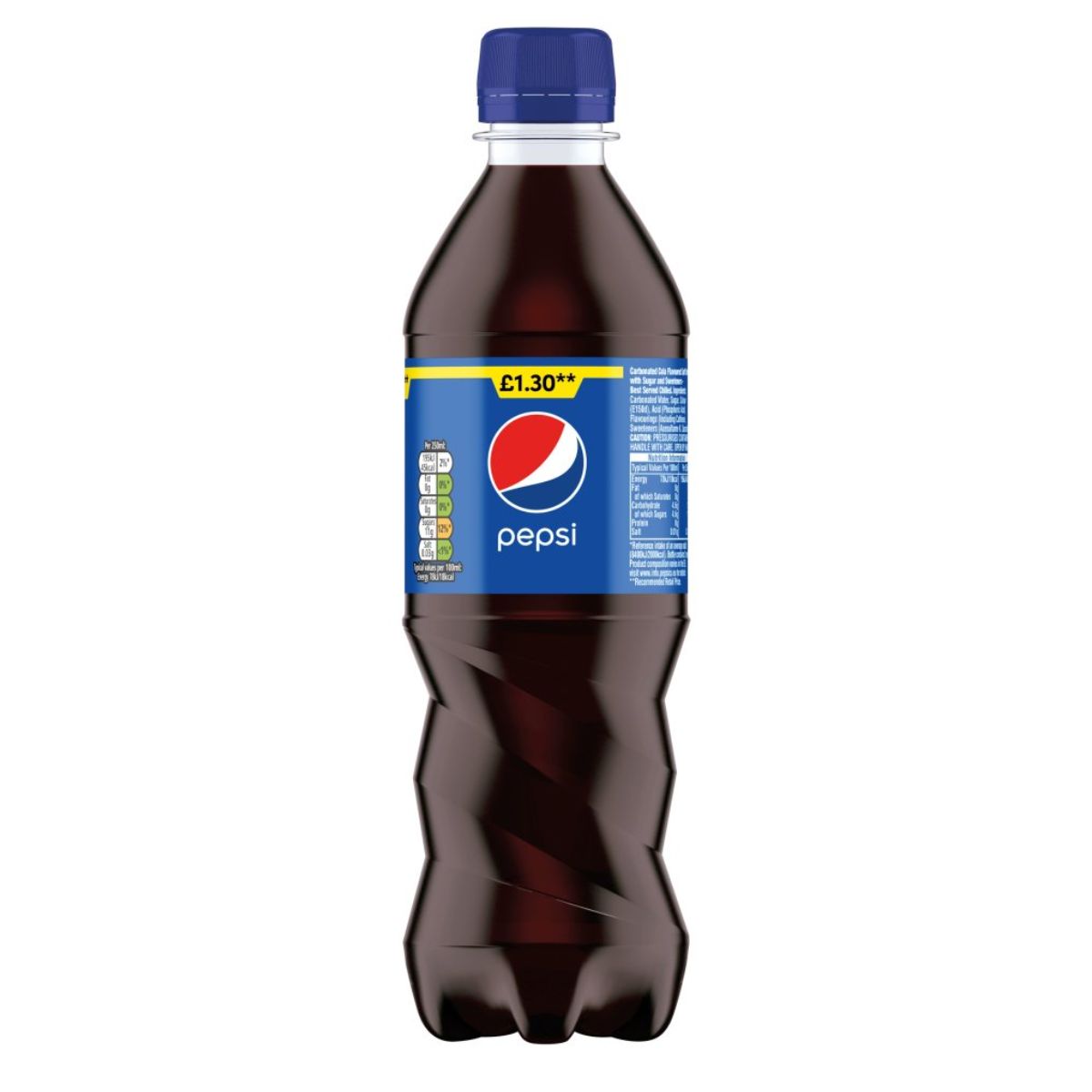 A bottle of Pepsi - Cola Bottle - 500ml on a white background.