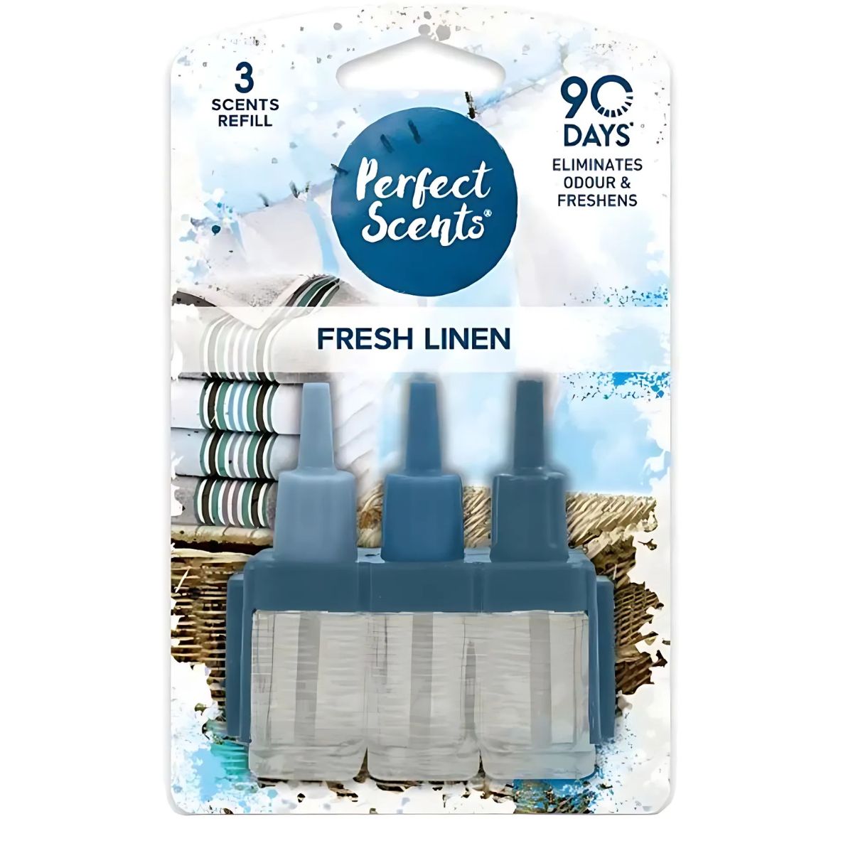 Perfect Scents - Refill Fresh Linen - 20ml, includes three air freshener bottles that last up to 90 days and effectively eliminate odours. Perfect Scents - Refill Fresh Linen - 20ml, includes three air freshener bottles that last up to 90 days and effectively eliminate odours.