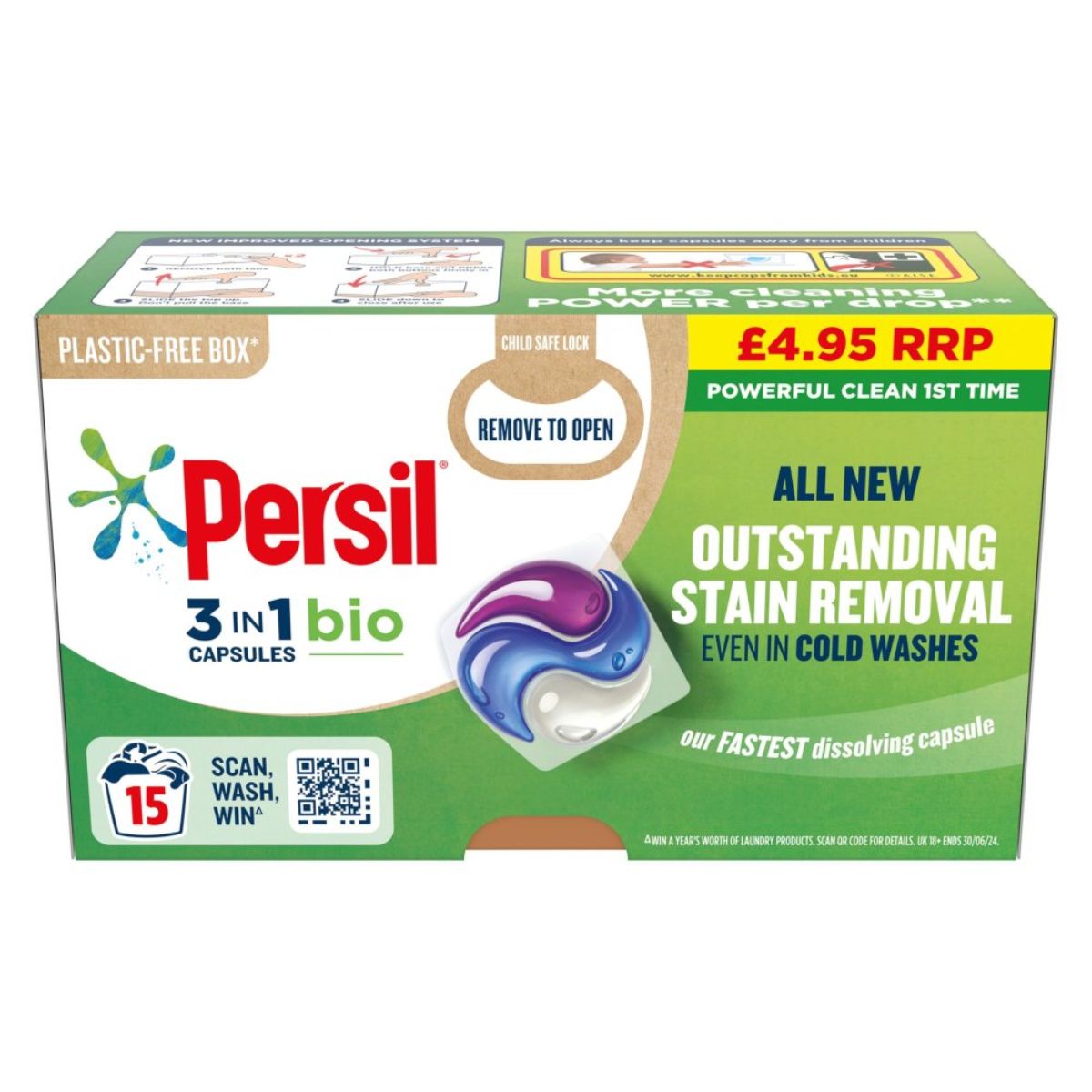 Persil - 3 in 1 Washing Capsules Bio - 15 Washes, the all-outstanding stain remover.