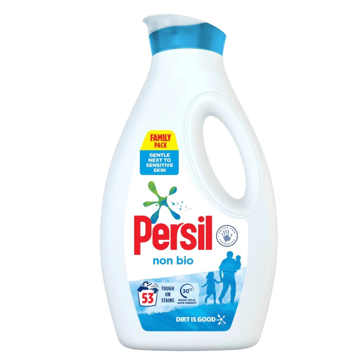A bottle of Persil - Liquid NonBio Washing Liquid 53W - 1.43L laundry detergent.