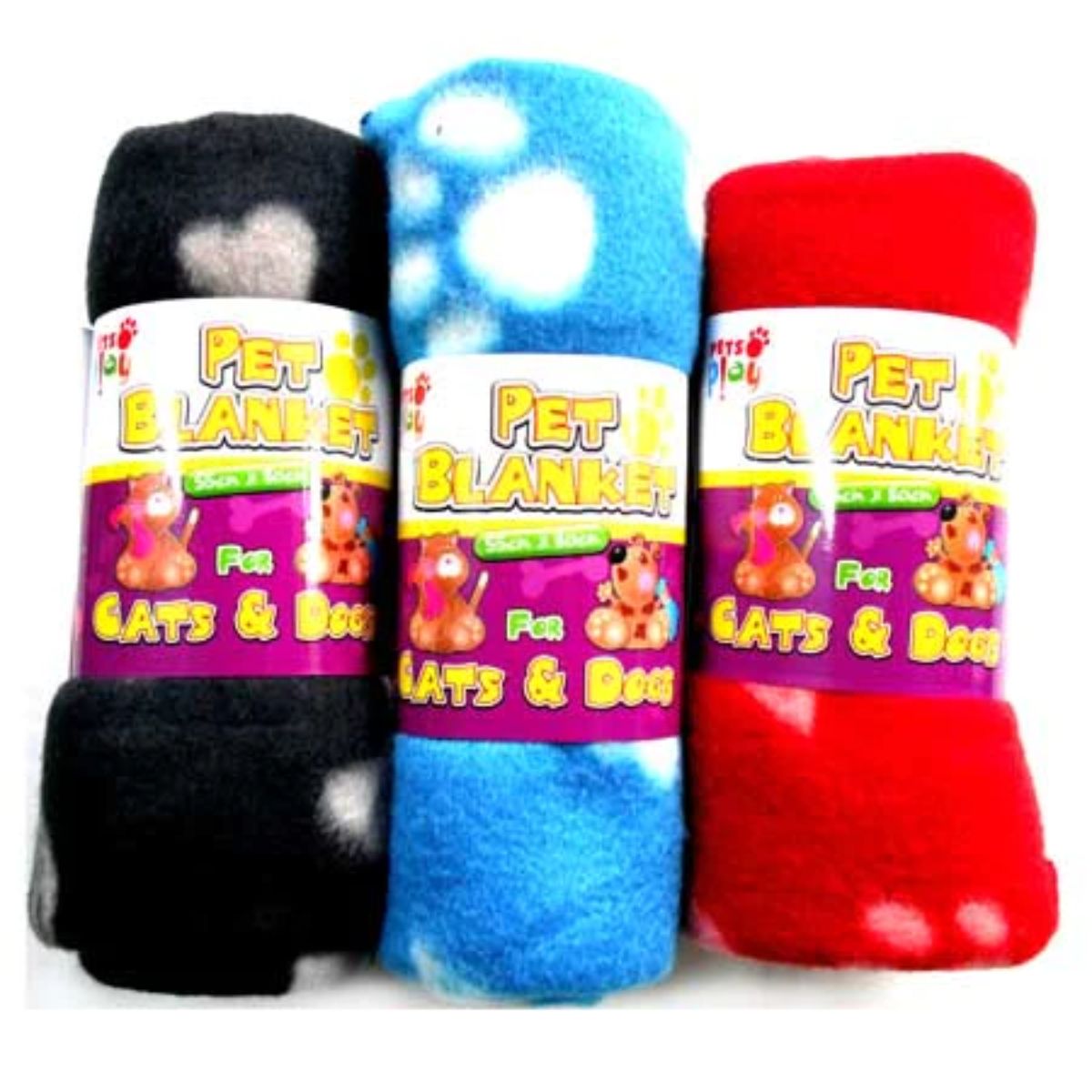 Three Pets Play - Pet Blankets for Cats & Dogs - 55cm x 80cm in different colors.