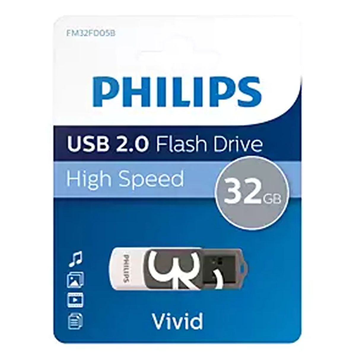 Philips - USB 2.0 Vivid 32gb High Speed Flash Drive in packaging.
