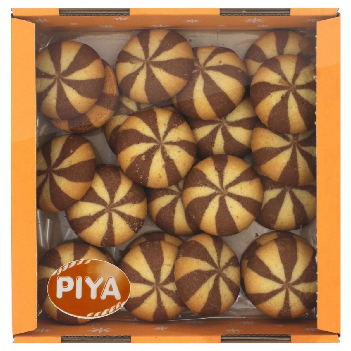 Piya cookies with Hazelnut Cream in a box on a white background. Piya cookies with Hazelnut Cream in a box on a white background.