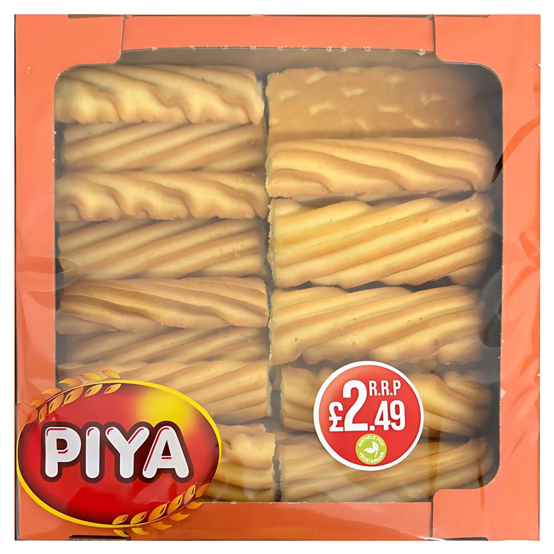 A 360g box of Piya Family Cookies with a visible £2.49 price label on the packaging. A 360g box of Piya Family Cookies with a visible £2.49 price label on the packaging.