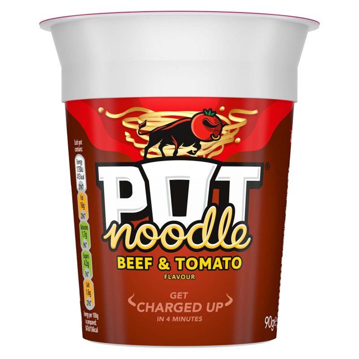 Pot Noodle - Beef & Tomato - 90g charged up. Pot Noodle - Beef & Tomato - 90g charged up.