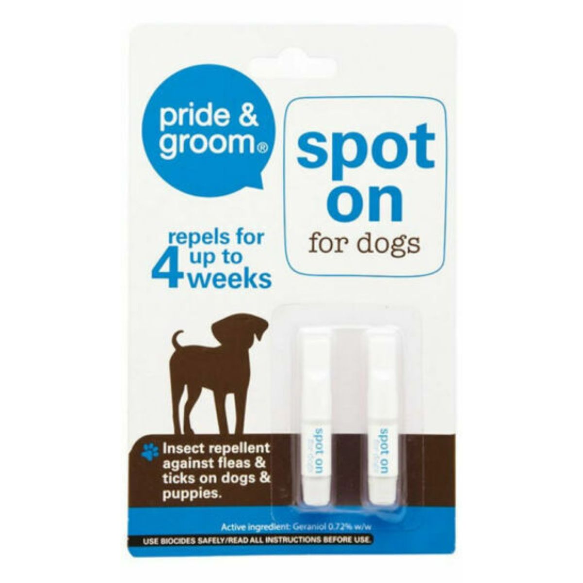 Pride & Groom - Spot On Treatment for Dogs - 2pcs spot on 4 weeks for dogs. Pride & Groom - Spot On Treatment for Dogs - 2pcs spot on 4 weeks for dogs.