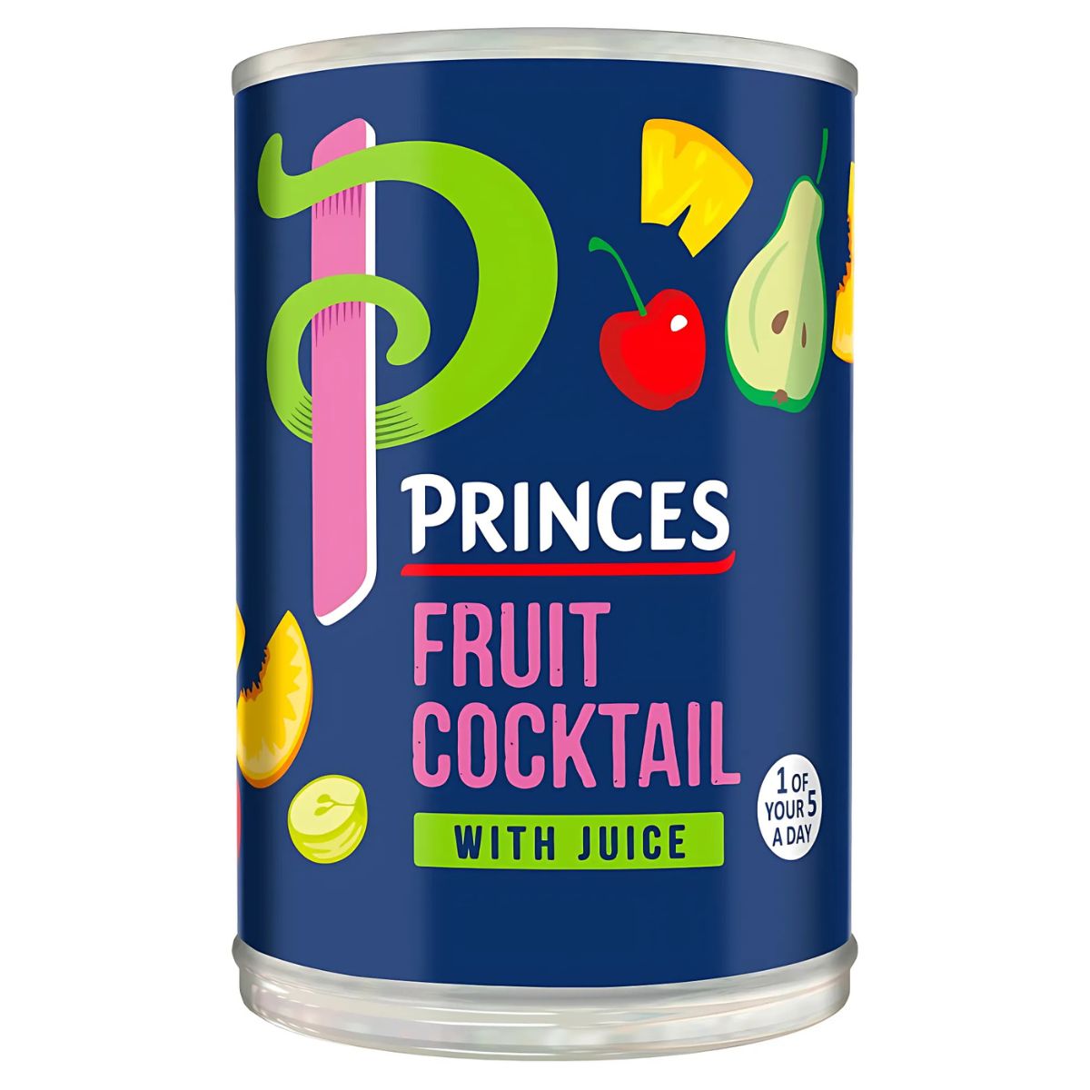 Princes - Fruit Cocktail With Juice 410g features assorted fruits in juice, with vibrant product branding on a blue label—a tasty and healthy snack choice. Princes - Fruit Cocktail With Juice 410g features assorted fruits in juice, with vibrant product branding on a blue label—a tasty and healthy snack choice.