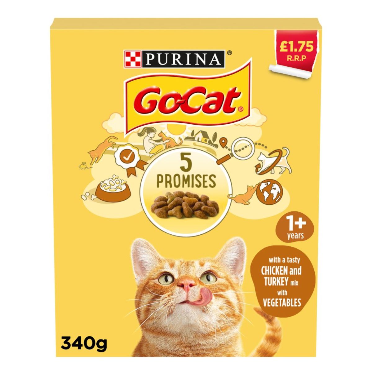 Purina - Go-Cat with a Tasty Chicken and Turkey Mix with Vegetables 1+ Years - 340g 5 promises cat food.