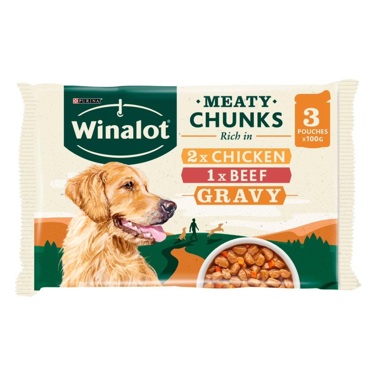 Purina - Winalot Meaty Chunks in Gravy - 3 x 100g dog food. Purina - Winalot Meaty Chunks in Gravy - 3 x 100g dog food.