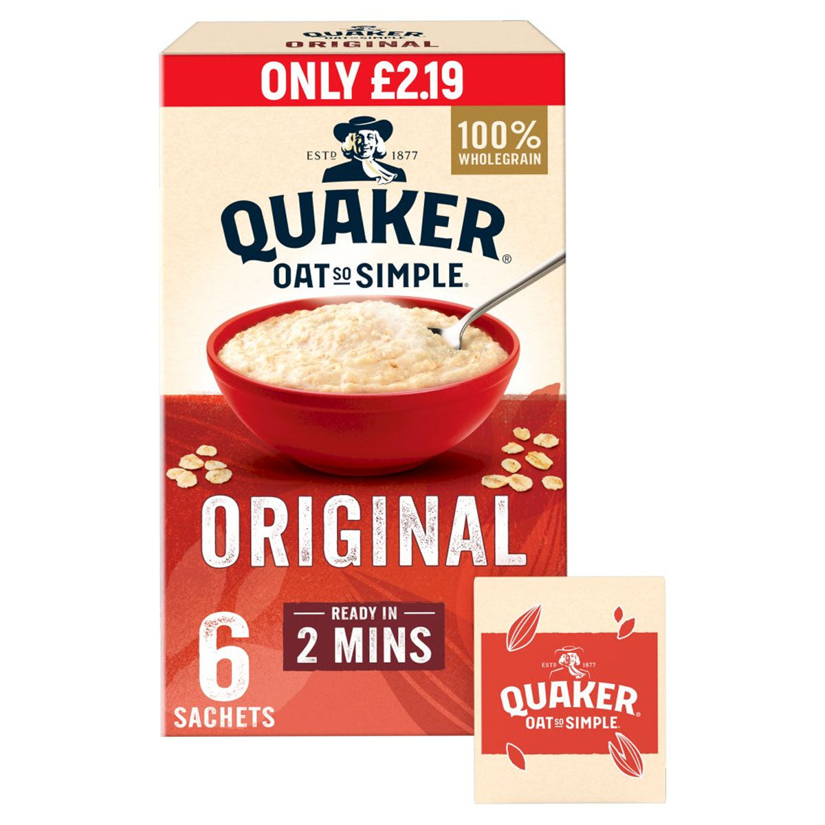 A box of Quaker - Oat So Simple Original Porridge Sachets - 6 x 27g.