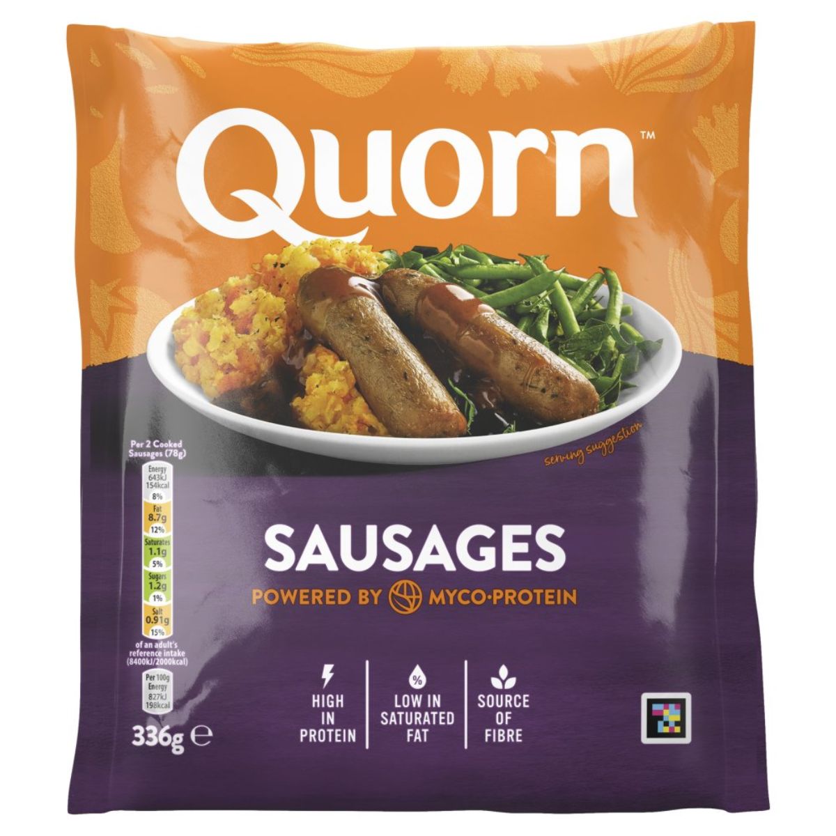 Quorn - Sausages Deliciously Meat Free - 336g on a white background.