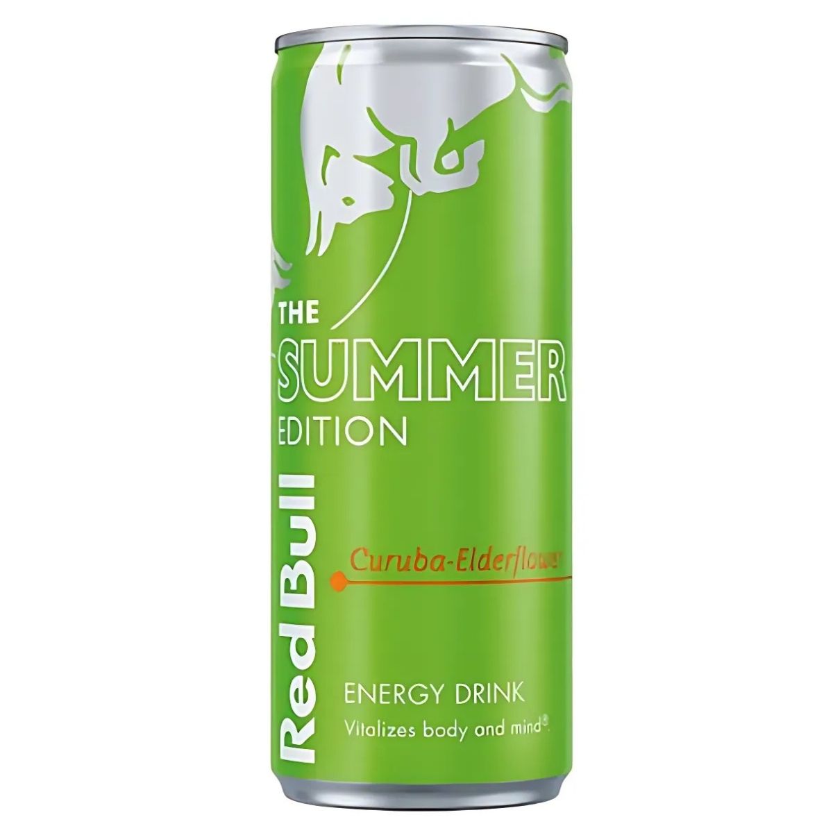 A 250ml can of Red Bull Curuba & Elderflower Energy Drink delivers a natural lift with curuba and elderflower flavors, white and yellow text, plus the signature Red Bull logo on a green background. A 250ml can of Red Bull Curuba & Elderflower Energy Drink delivers a natural lift with curuba and elderflower flavors, white and yellow text, plus the signature Red Bull logo on a green background.