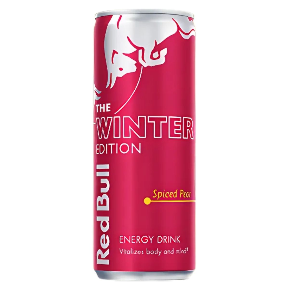 A red 250ml can of Red Bull - Spiced Pear Energy Drink, with the iconic Red Bull logo and product text visible on the front. A red 250ml can of Red Bull - Spiced Pear Energy Drink, with the iconic Red Bull logo and product text visible on the front.