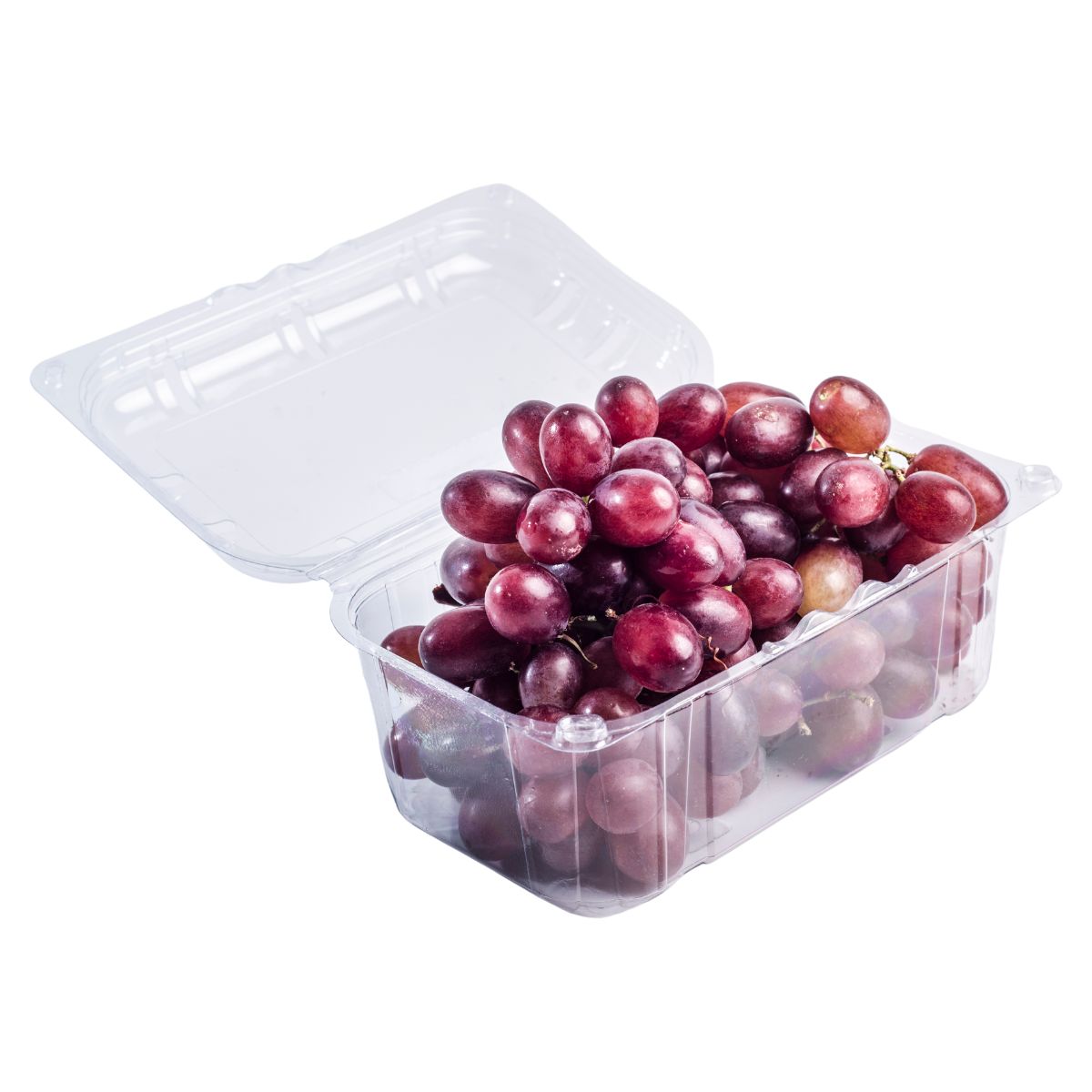A clear plastic container filled with Red Grapes Pack - 500g, perfect for snacking, on a white background.