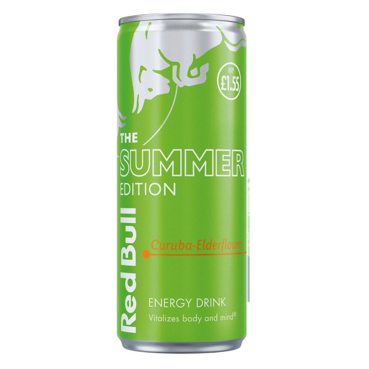 A 250ml can of Red Bull Curuba & Elderflower Energy Drink, featuring tropical flavours, priced at £1.55. A 250ml can of Red Bull Curuba & Elderflower Energy Drink, featuring tropical flavours, priced at £1.55.