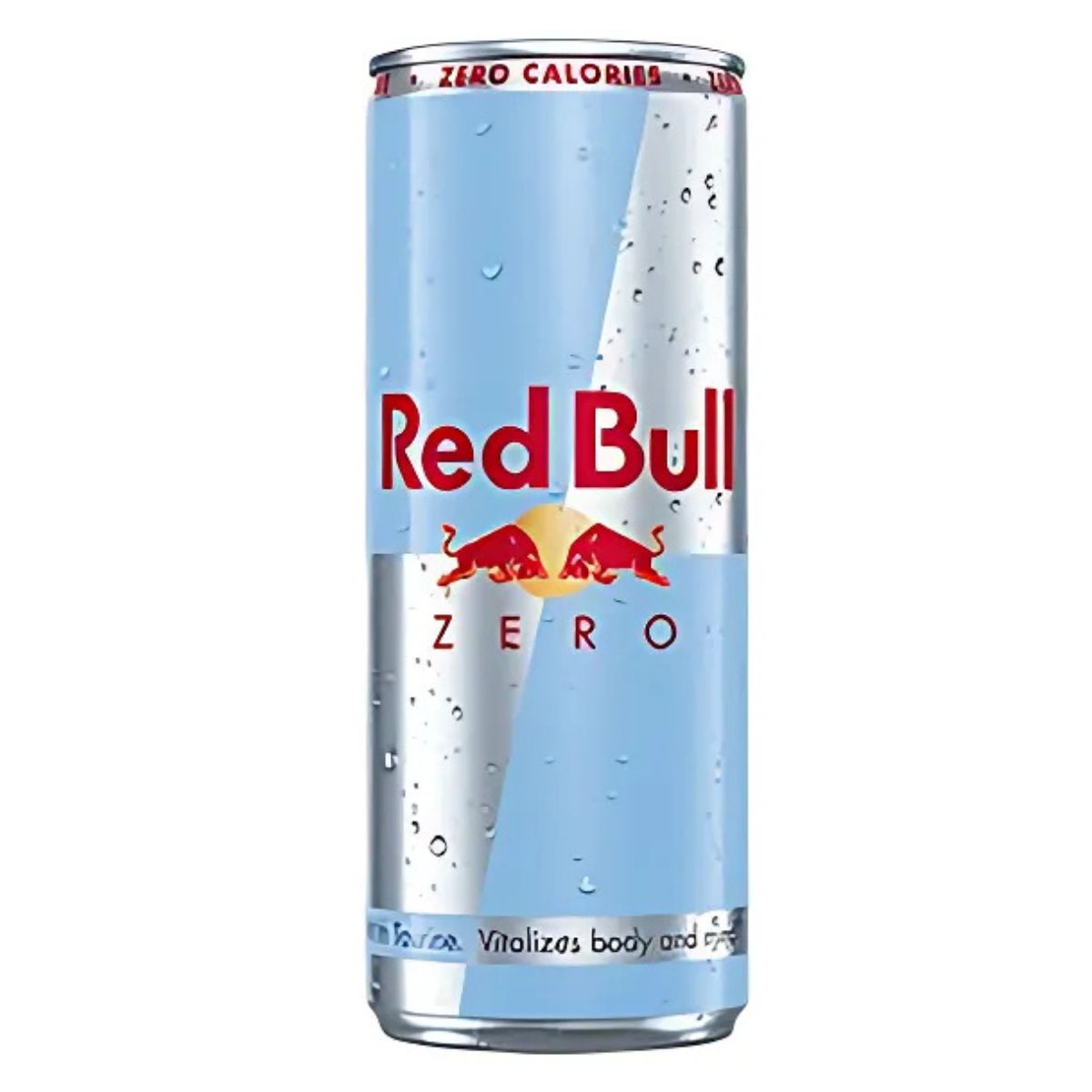 A 250ml can of Red Bull - Zero Energy Drink, featuring a light blue and silver design, delivers zero sugar and a refreshing energy boost. A 250ml can of Red Bull - Zero Energy Drink, featuring a light blue and silver design, delivers zero sugar and a refreshing energy boost.