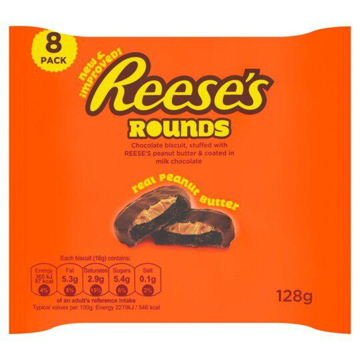 A package of Reese - Rounds Chocolate Biscuit & Peanut Butter - 8 Pack (128g). A package of Reese - Rounds Chocolate Biscuit & Peanut Butter - 8 Pack (128g).
