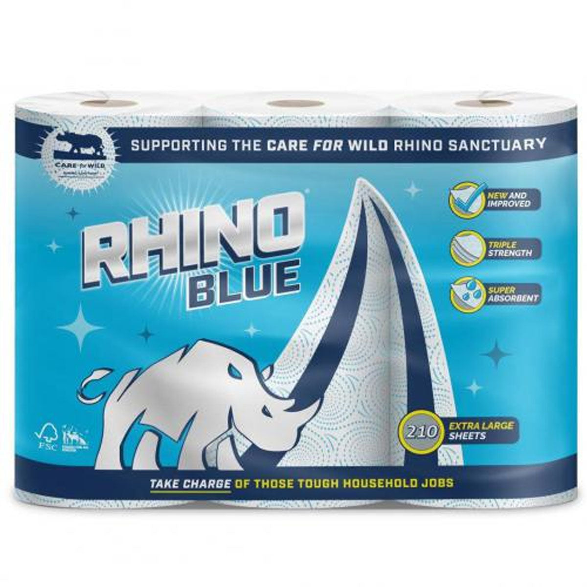 Rhino Blue - Kitchen Roll - 3 Pack toilet paper roll.