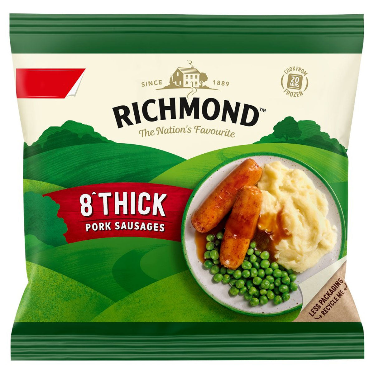 Richmond - 8 Thick Pork Sausages - 344g sausages with mashed potatoes. Richmond - 8 Thick Pork Sausages - 344g sausages with mashed potatoes.