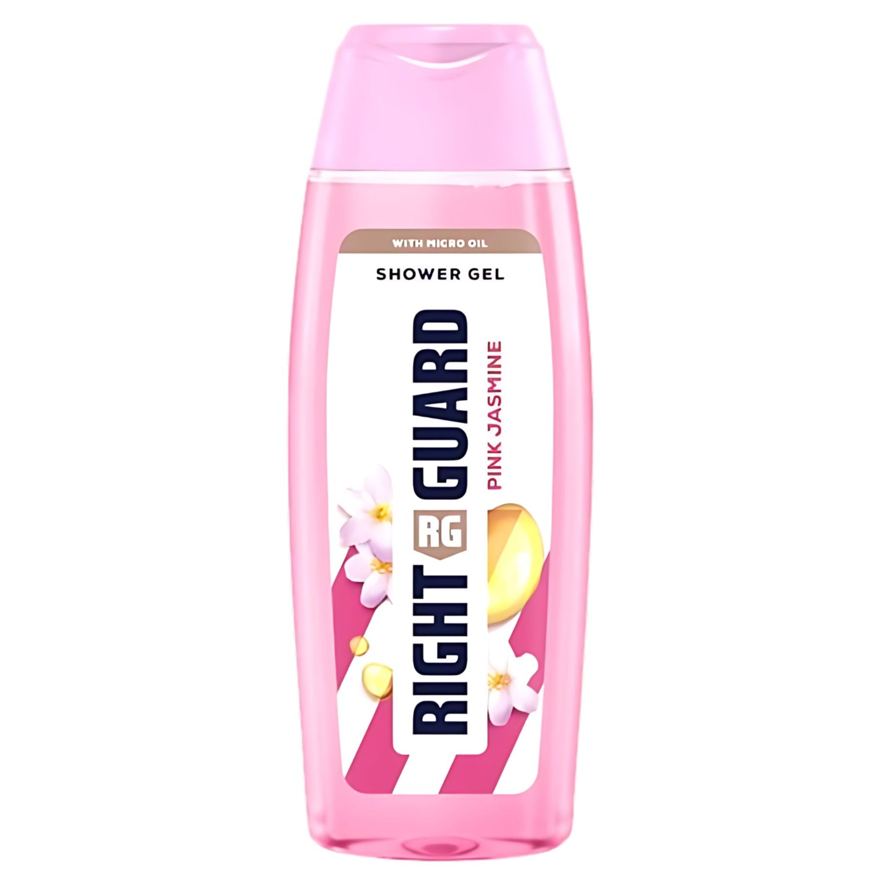 A 250ml bottle of Right Guard Pink Jasmine Shower Gel, a moisturizing shower gel with a floral scent and micro oil. A 250ml bottle of Right Guard Pink Jasmine Shower Gel, a moisturizing shower gel with a floral scent and micro oil.