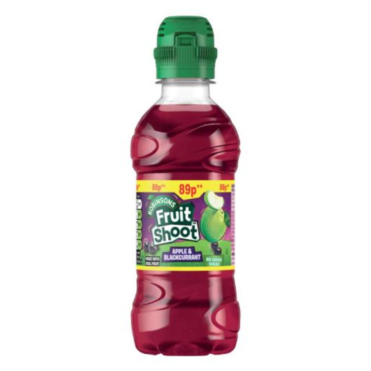 A bottle of Robinsons - Fruit Shoot Apple & Blackcurrant Juice Drink - 275ml on a white background.