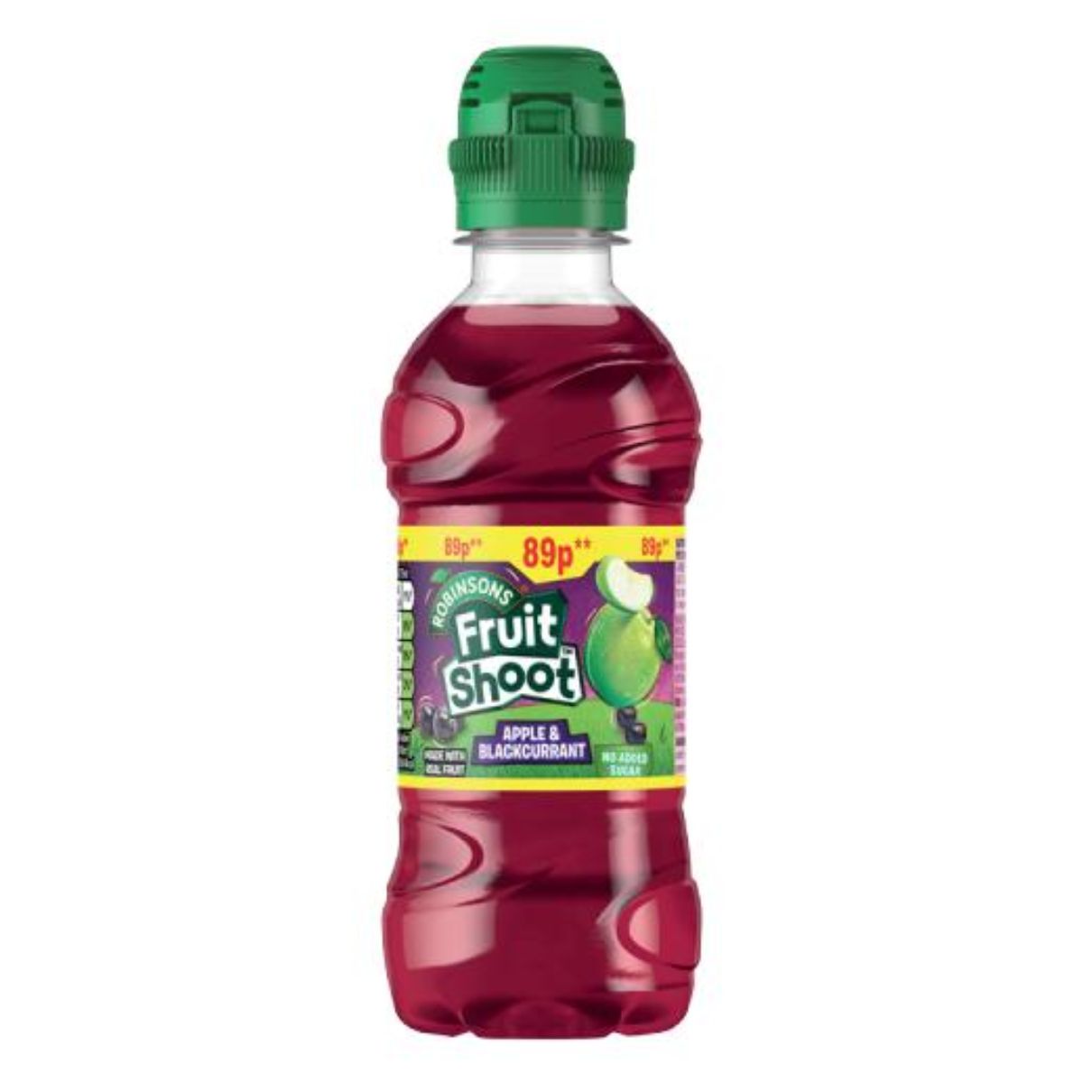 A bottle of Robinsons - Fruit Shoot Apple & Blackcurrant Juice Drink - 275ml on a white background. A bottle of Robinsons - Fruit Shoot Apple & Blackcurrant Juice Drink - 275ml on a white background.