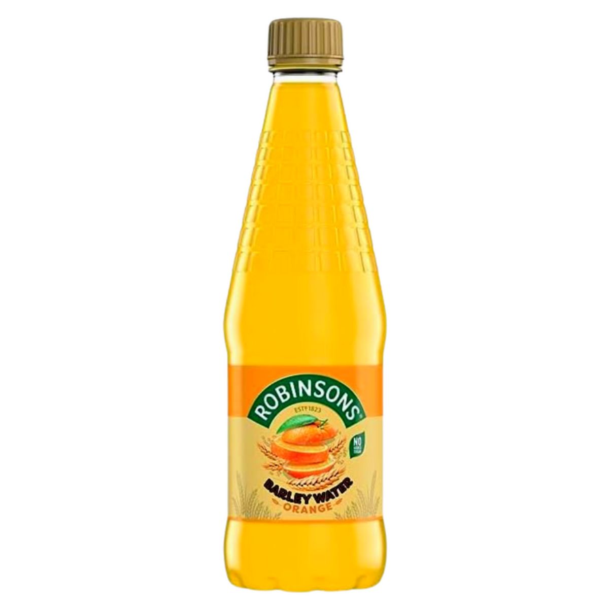 A bottle of Robinsons - Orange Barley Water - 850ml on a white background.