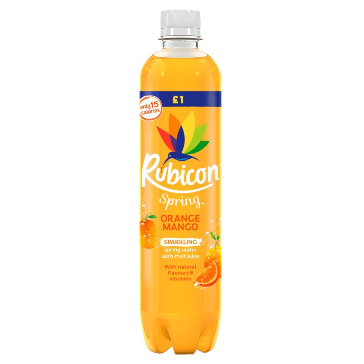 A bottle of Rubicon - Spring Orange & Mango - 500ml on a white background.