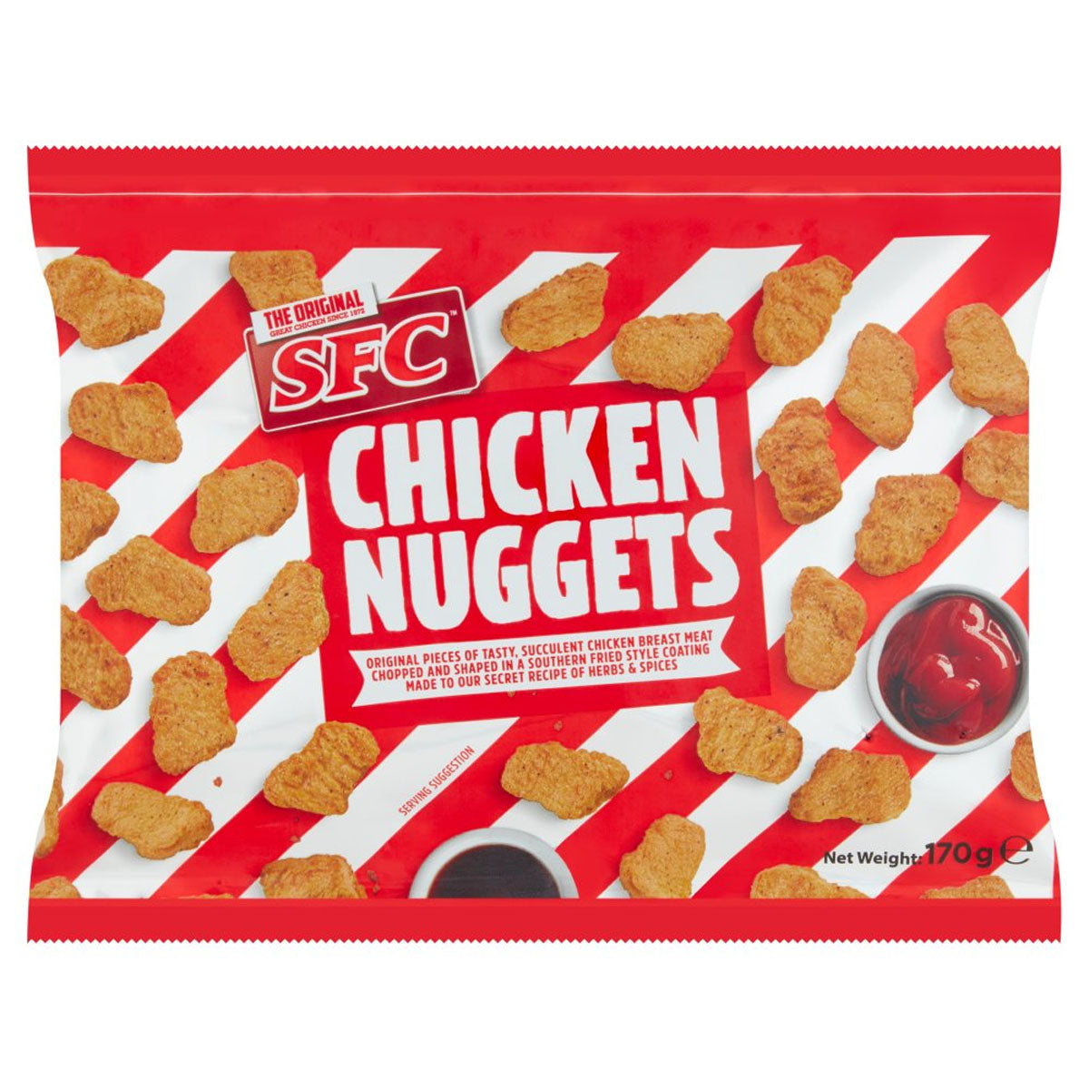 A bag of SFC - Chicken Nuggets - 170g on a white background. A bag of SFC - Chicken Nuggets - 170g on a white background.