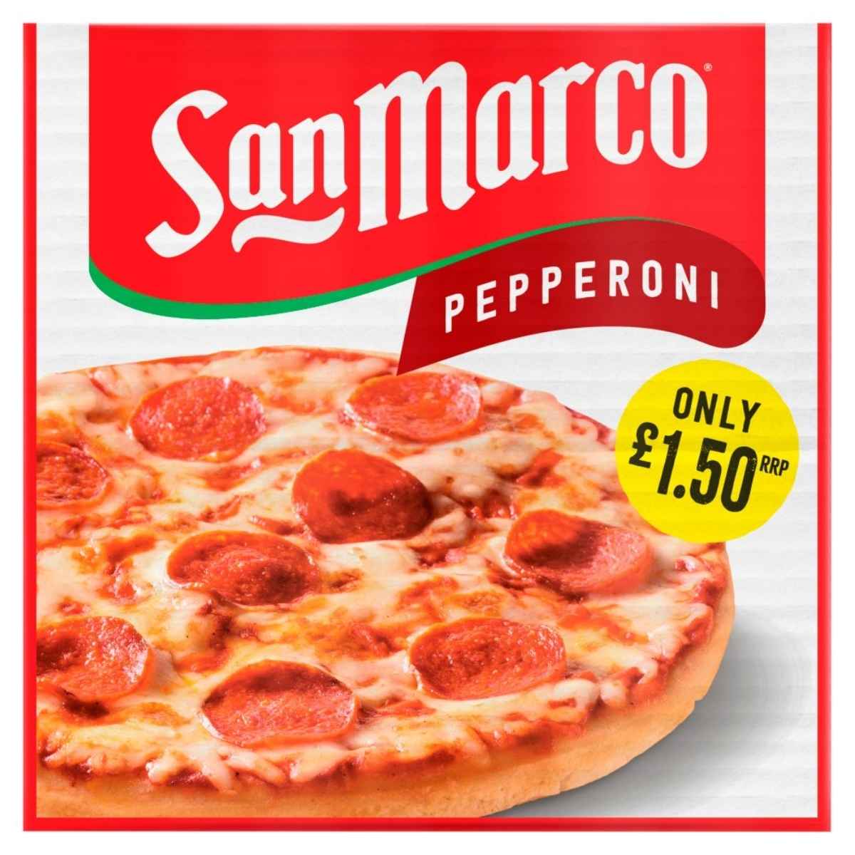San Marco - Pepperoni Pizza - 251g with a £1.50 price label. San Marco - Pepperoni Pizza - 251g with a £1.50 price label.