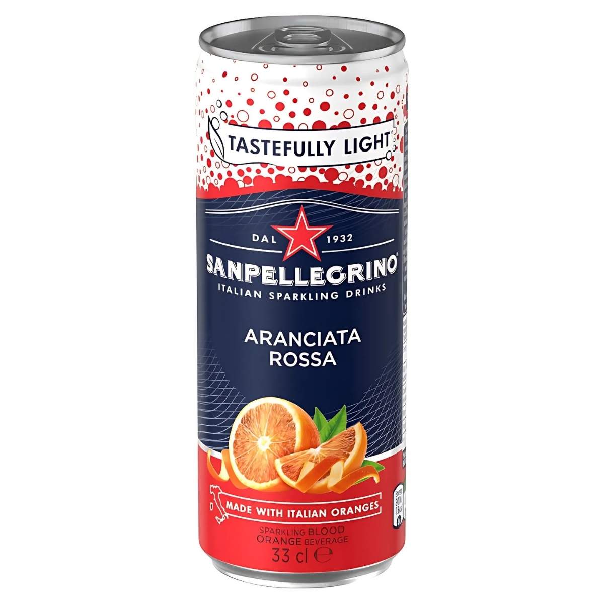 The Sanpellegrino Italian Sparkling Orange & Blood Orange Drink, a refreshing "Tastefully Light" beverage made with Italian oranges, features images of Italian oranges on its can and contains 330ml. The Sanpellegrino Italian Sparkling Orange & Blood Orange Drink, a refreshing "Tastefully Light" beverage made with Italian oranges, features images of Italian oranges on its can and contains 330ml.
