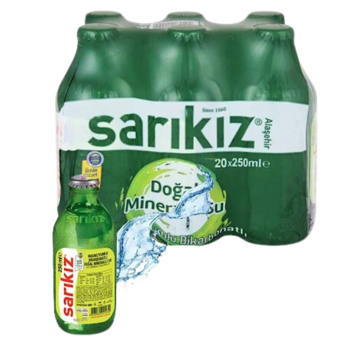 A pack of six Sarikiz - Sparkling Mineral Water - 6 x 250g bottles.