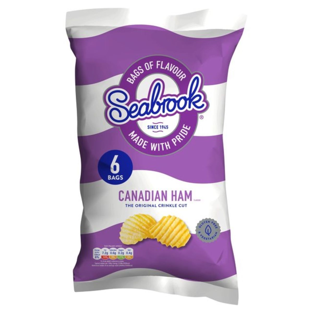 A 6 pack of seabrook canadian ham chips.