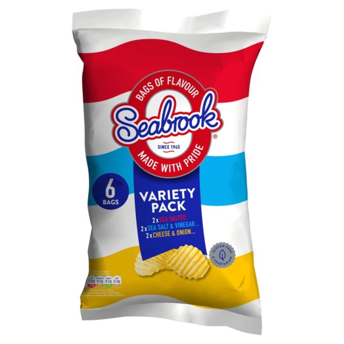 A bag of Seabrook - Variety Crisps - 5 Pack on a white background.
